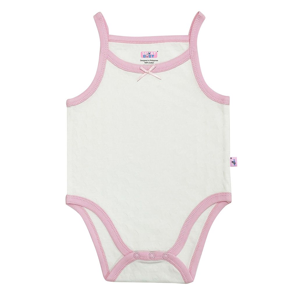 Smart Baby - Baby Girl Sleeveless Eyelet Pattern Bodysuit - Pink