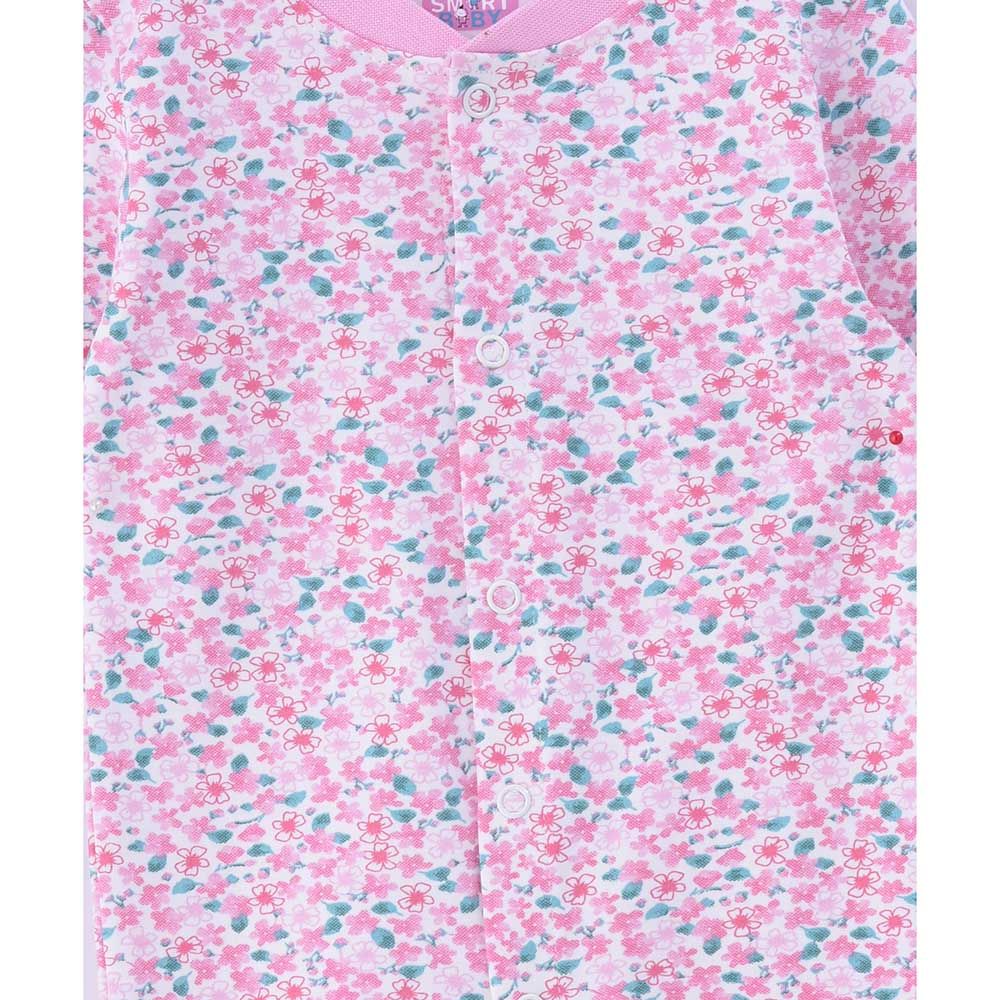 Smart Baby - Baby Girl Openfeet Floral Sleepsuit - Pink