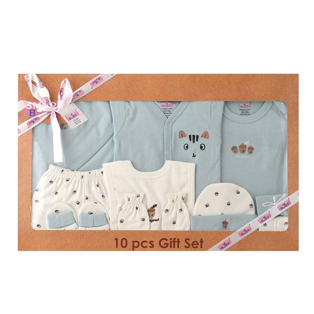 Smart Baby - 10pc-Set - Baby Boy All Over Printed Gift Set - Blue