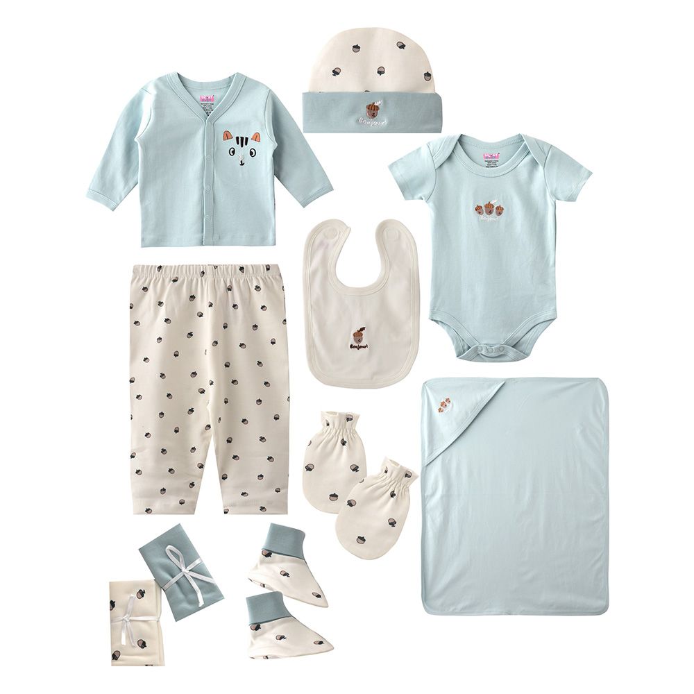 Smart Baby - 10pc-Set - Baby Boy All Over Printed Gift Set - Blue