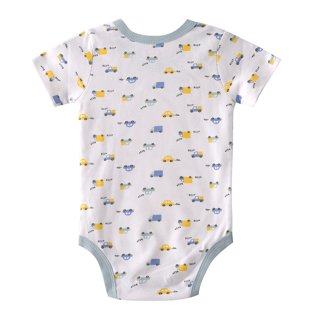 Smart Baby - Baby Boy Printed Half Sleeve Bodysuit - White