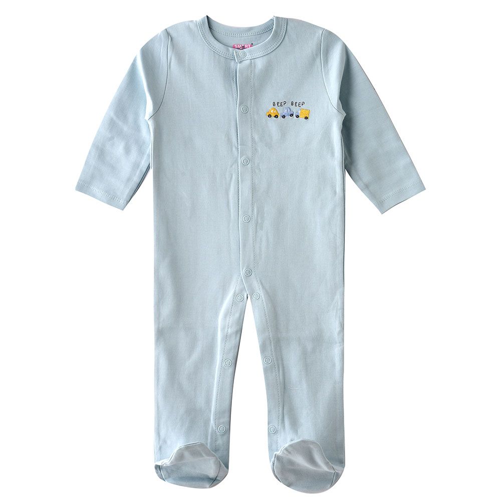 Smart Baby - Baby Boy Closefeet Snap Button Sleepsuit - Blue