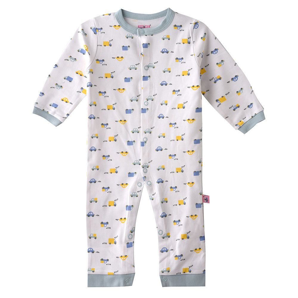 Smart Baby - Baby Boy Openfeet Snap Button Sleepsuit - White