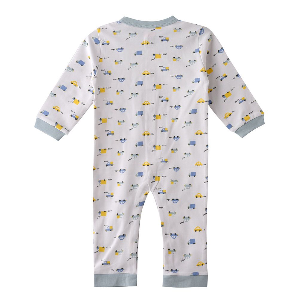 Smart Baby - Baby Boy Openfeet Snap Button Sleepsuit - White