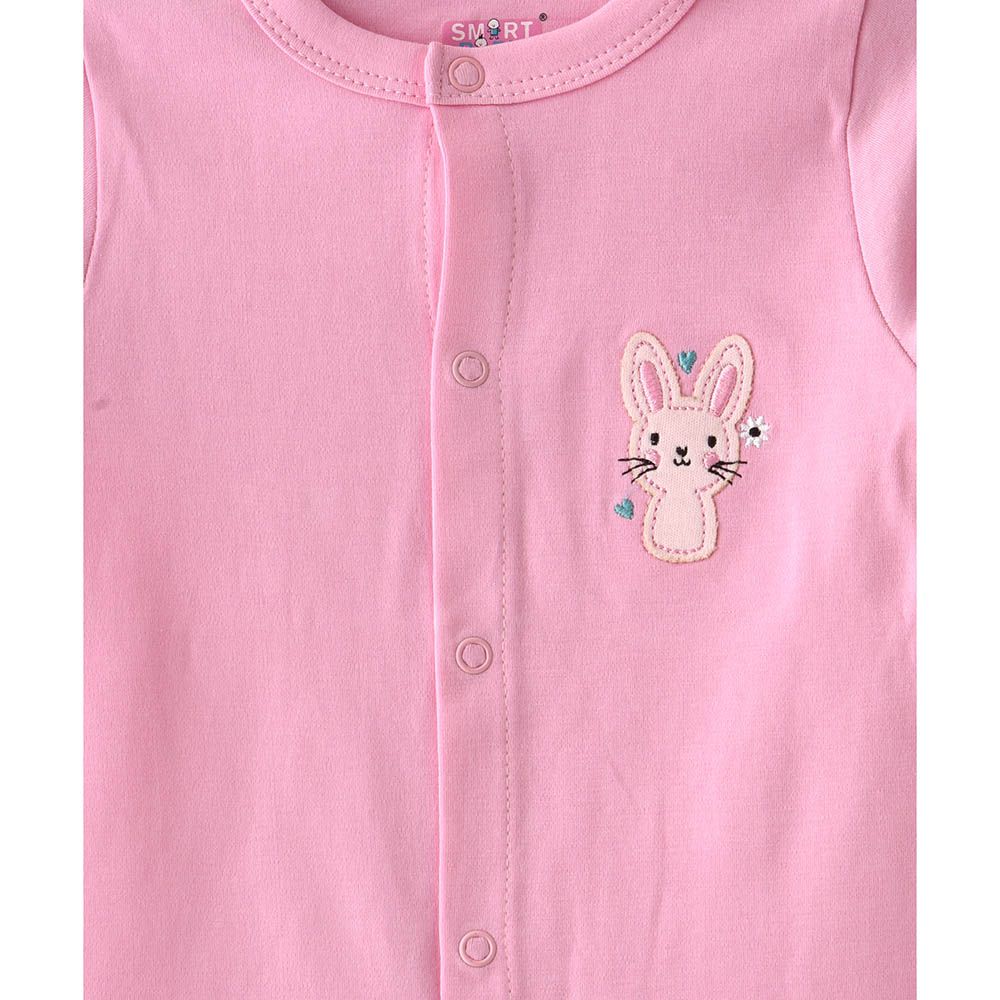 Smart Baby - Baby Girl Closefeet Snap Button Sleepsuit - Pink