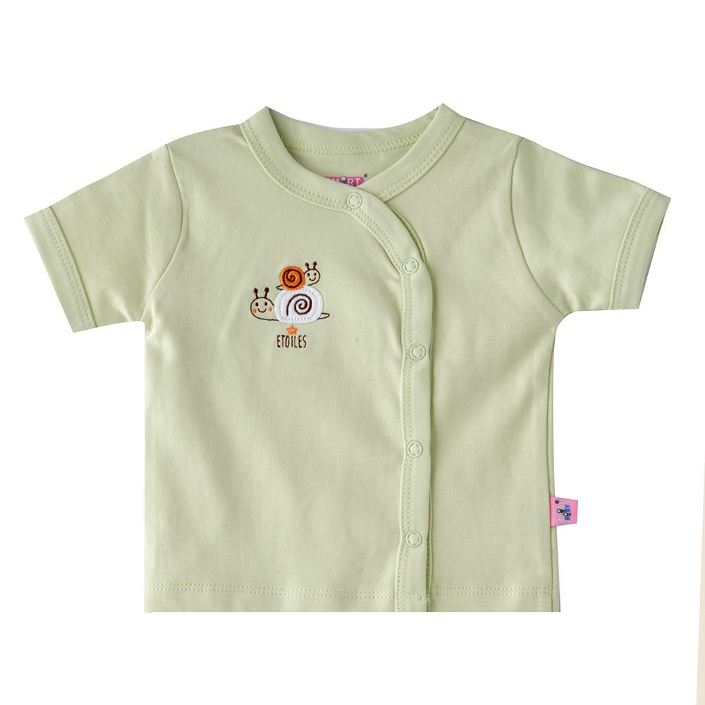 Smart Baby - Baby Boy Short Sleeves Placement Embroidery Top - Green