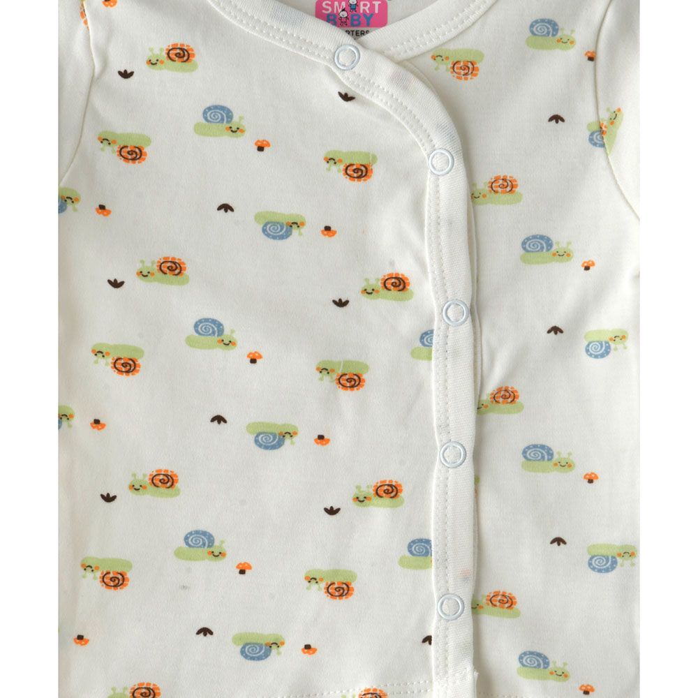 Smart Baby - Baby Boy Printed Long Sleeve Front Open Top - White