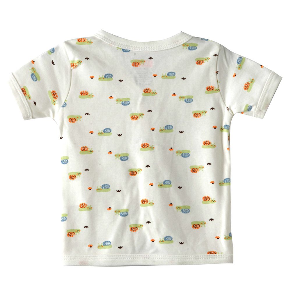 Smart Baby - Baby Boy Printed Short Sleeve Front Open Top - White