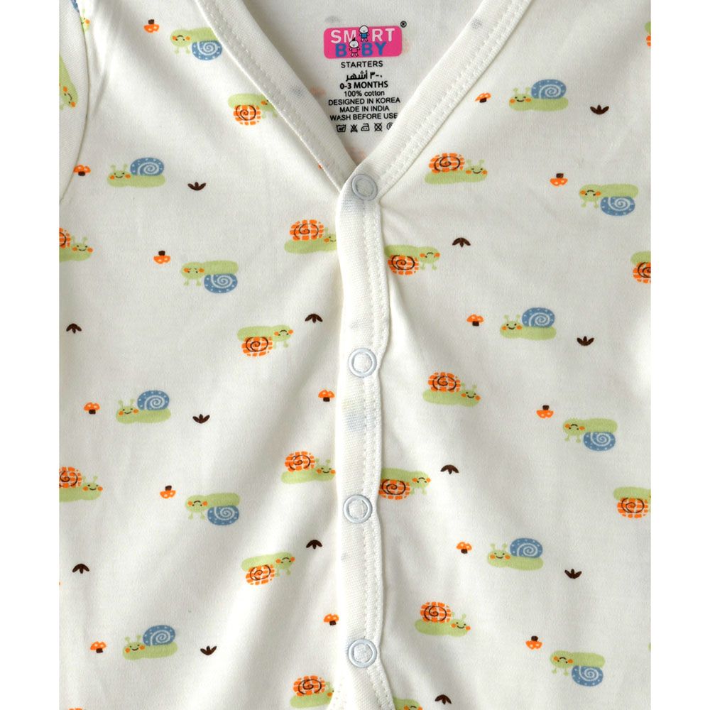 Smart Baby - Baby Boy Printed Short Sleeve Front Open Top - White