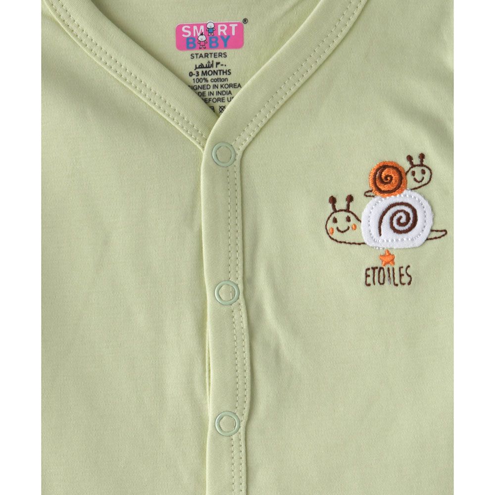 Smart Baby - Baby Boy Long Sleeve Placement Embroidery Top - Green