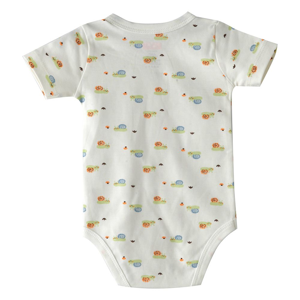 Smart Baby - Baby Boy Printed Short Sleeve Bodysuit - White