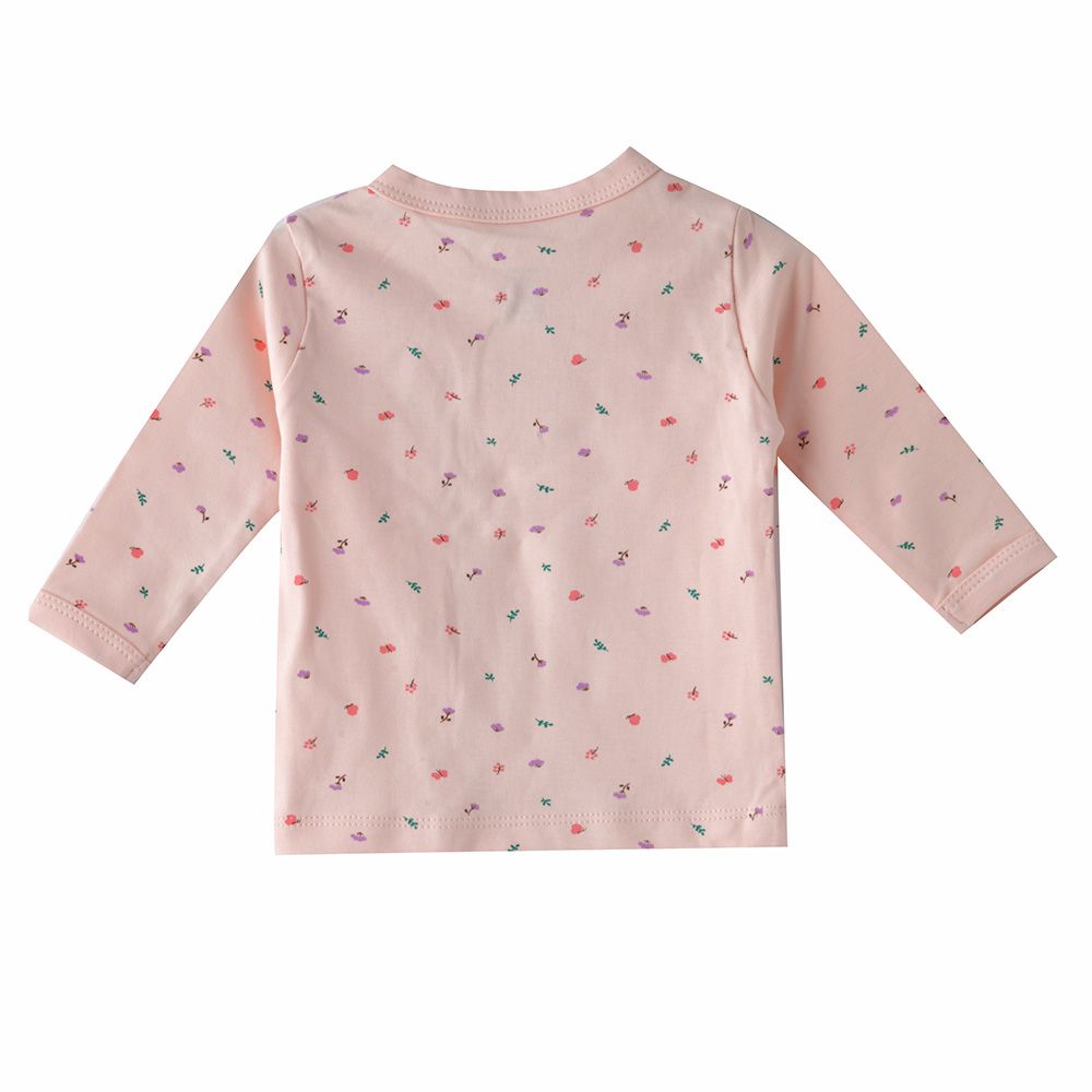 Smart Baby - Baby Girl Printed Long Sleeve Front Open Top - Pink