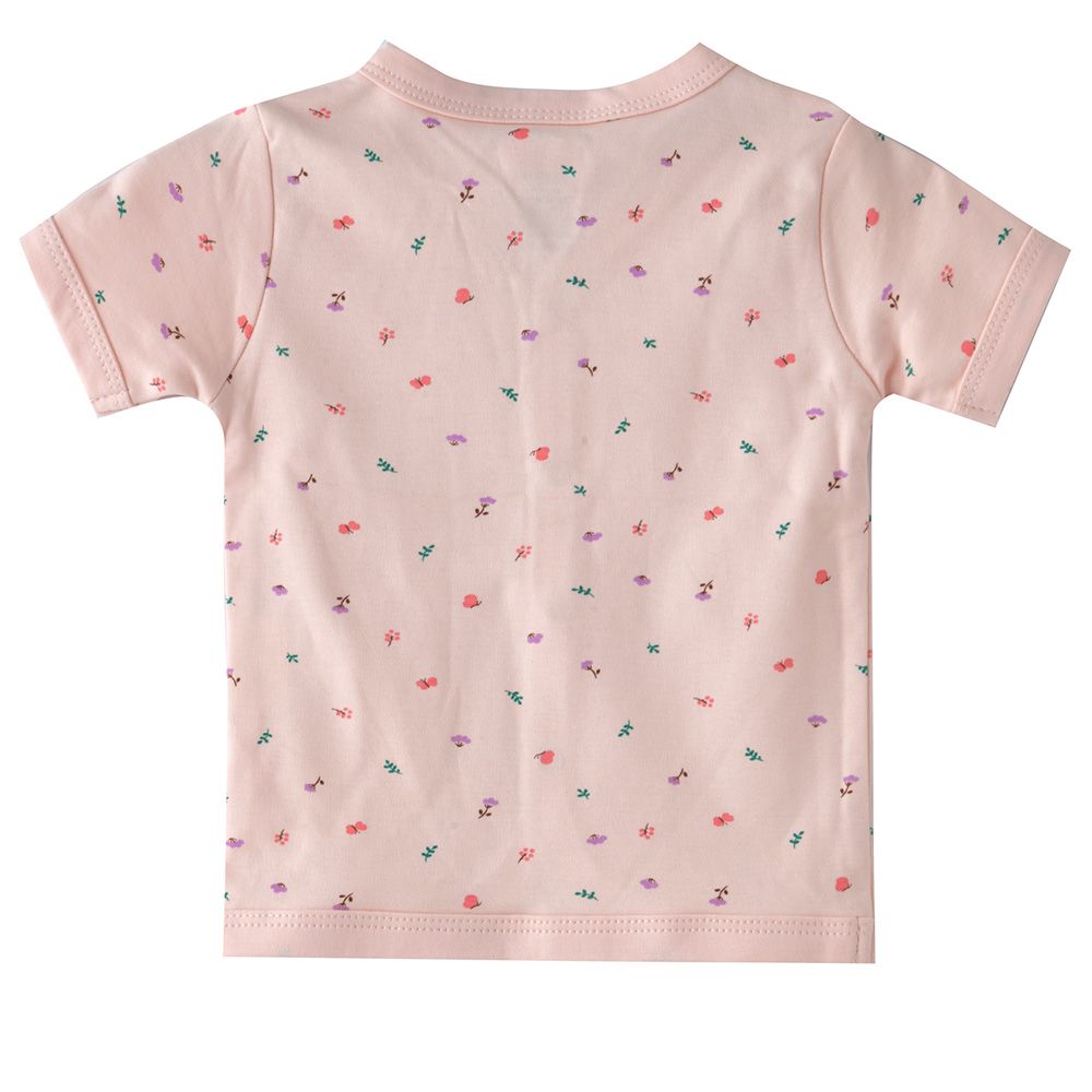 Smart Baby - Baby Girl Printed Short Sleeve Front Open Top - Pink