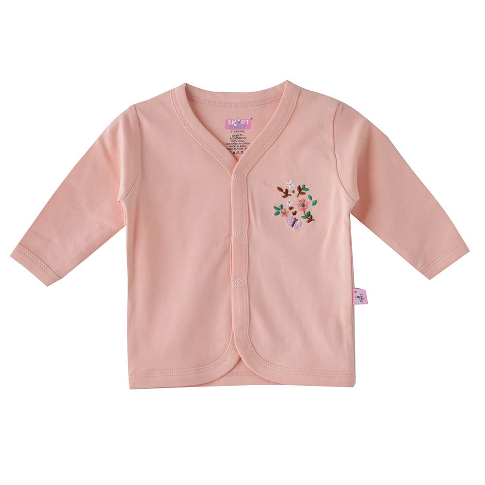 Smart Baby - Baby Girl Long Sleeve Placement Embroidery Top - Pink