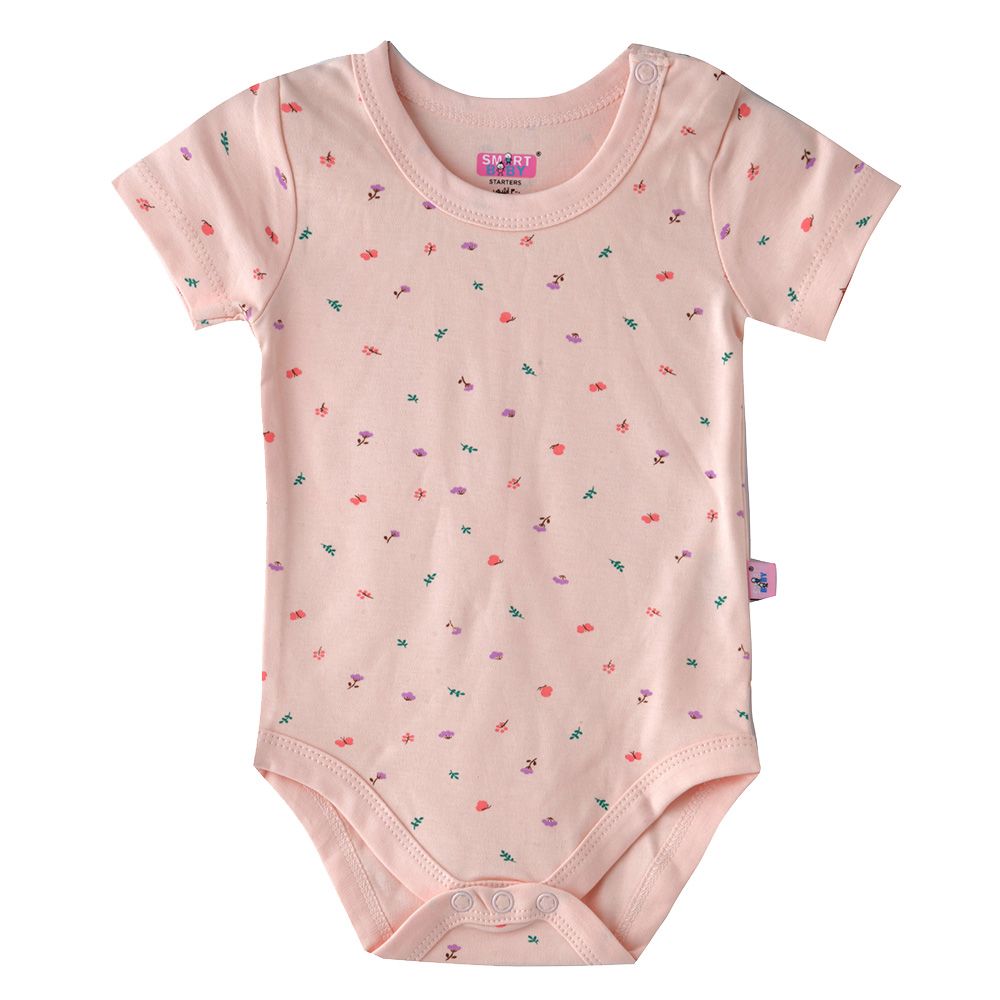 Smart Baby - Baby Girl Printed Short Sleeve Bodysuit - Pink