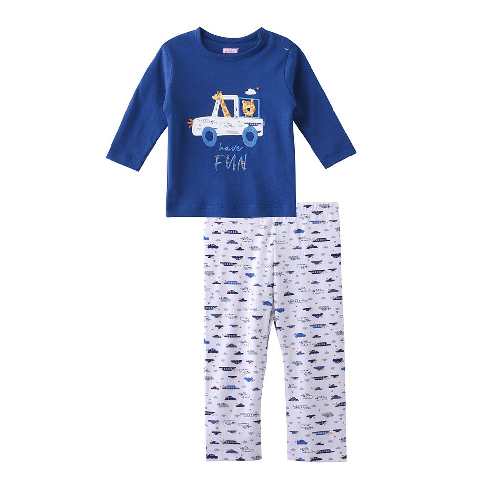 Smart Baby - 2pc-Set - Baby Boy Full Sleeve T-Shirt And Pyjama - Blue