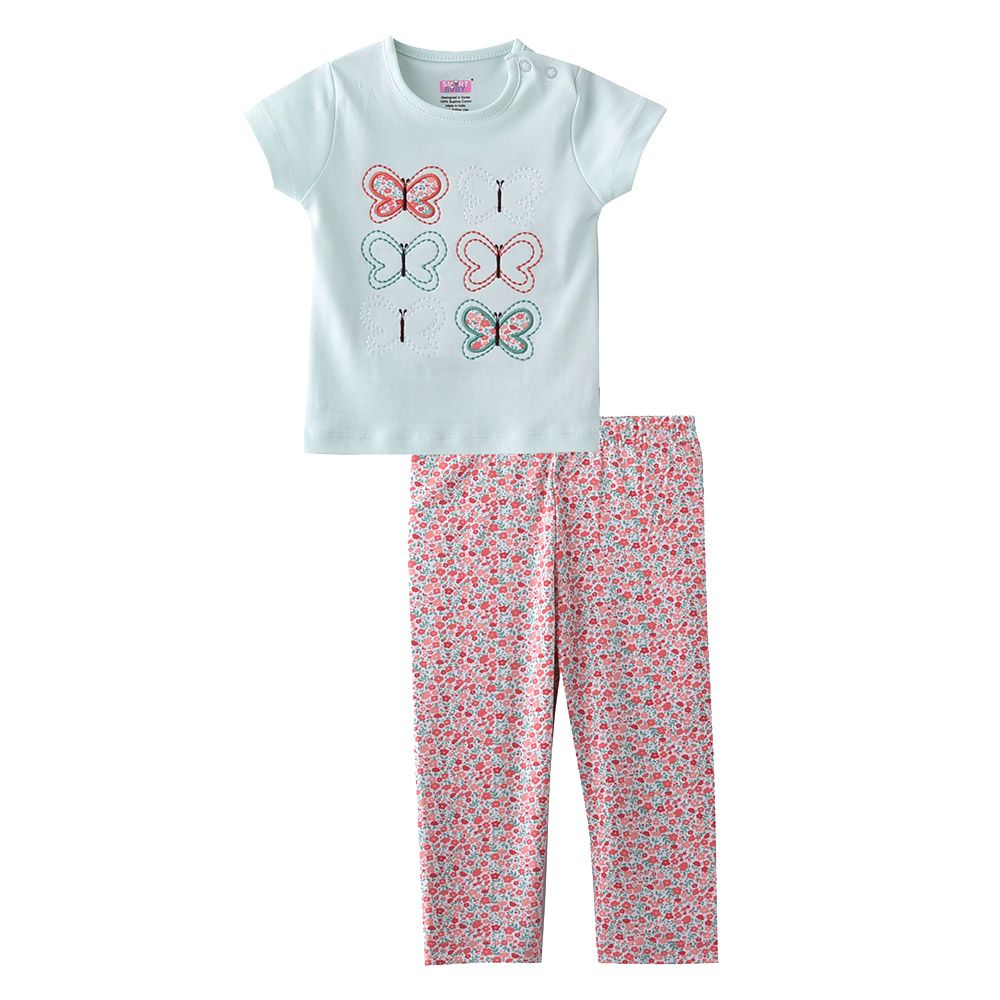 Smart Baby - 2pc-Set - Baby Girl Short Sleeve T-Shirt And Pyjama - Mint