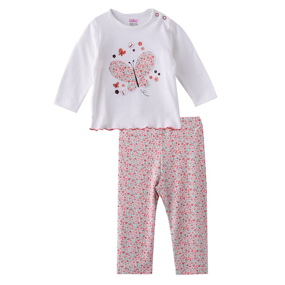 Smart Baby - 2pc-Set - Baby Girl Full Sleeve T-Shirt And Pyjama - White