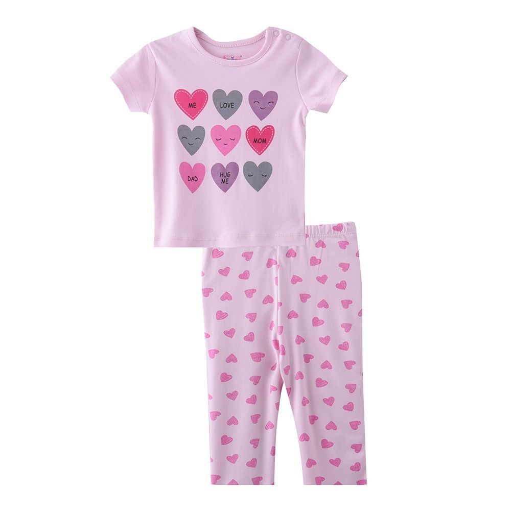 Smart Baby - 2pc-Set - Baby Girl Short Sleeve T-Shirt And Pyjama - Pink