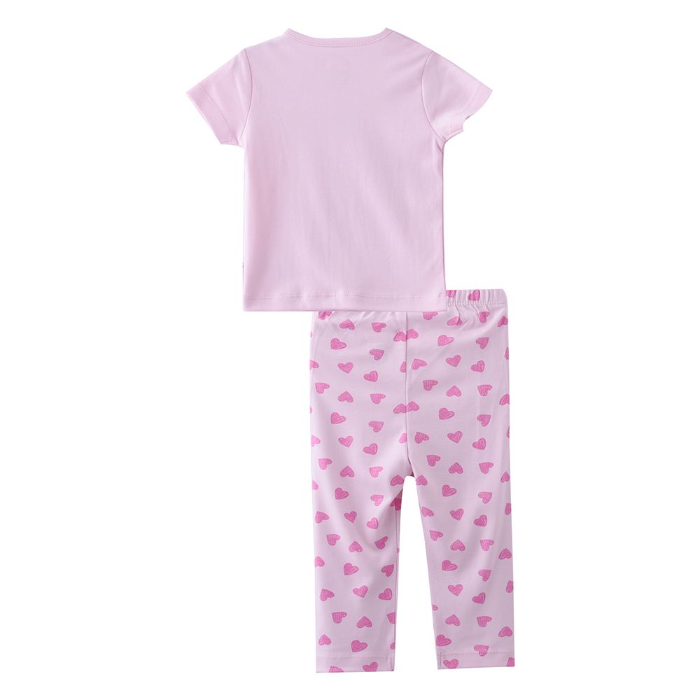 Smart Baby - 2pc-Set - Baby Girl Short Sleeve T-Shirt And Pyjama - Pink