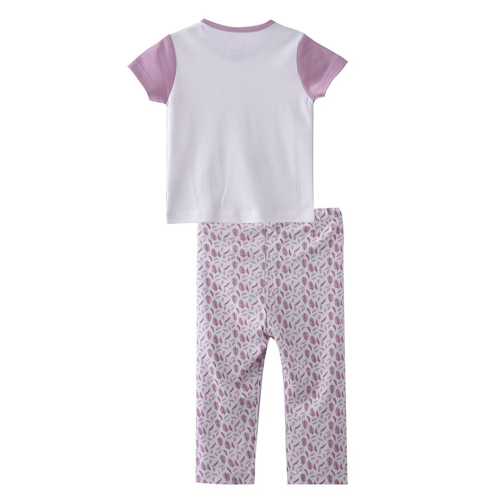 Smart Baby - 2pc-Set - Baby Girl T-Shirt And Pyjama - White/Pink