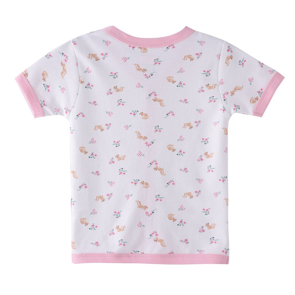 Smart Baby - Baby Girl Printed Short Sleeve Front Open Top - White