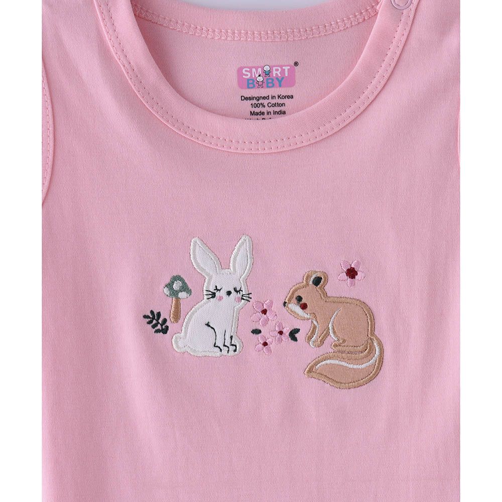 Smart Baby - Baby Girl Placement Embroidery Sleeveless Bodysuit - Pink