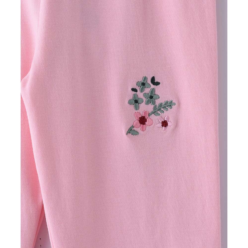 Smart Baby - Baby Girl Placement Embroidery Plain Pajama - Pink