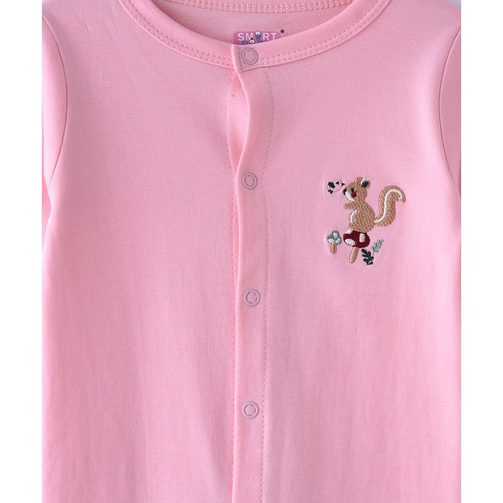 Smart Baby - Baby Girl Closefeet Snap Button Sleepsuit - Pink