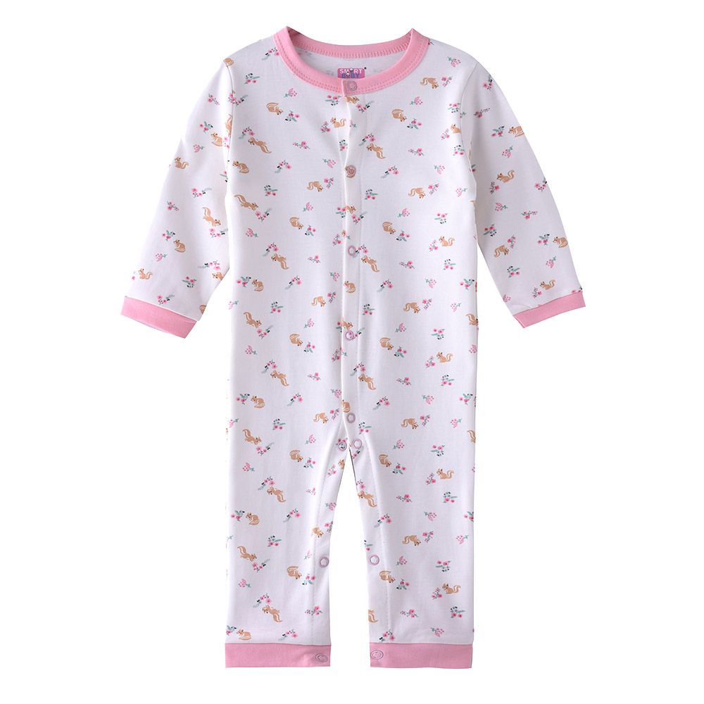 Smart Baby - Baby Girl Printed Openfeet Snap Button Sleepsuit - White