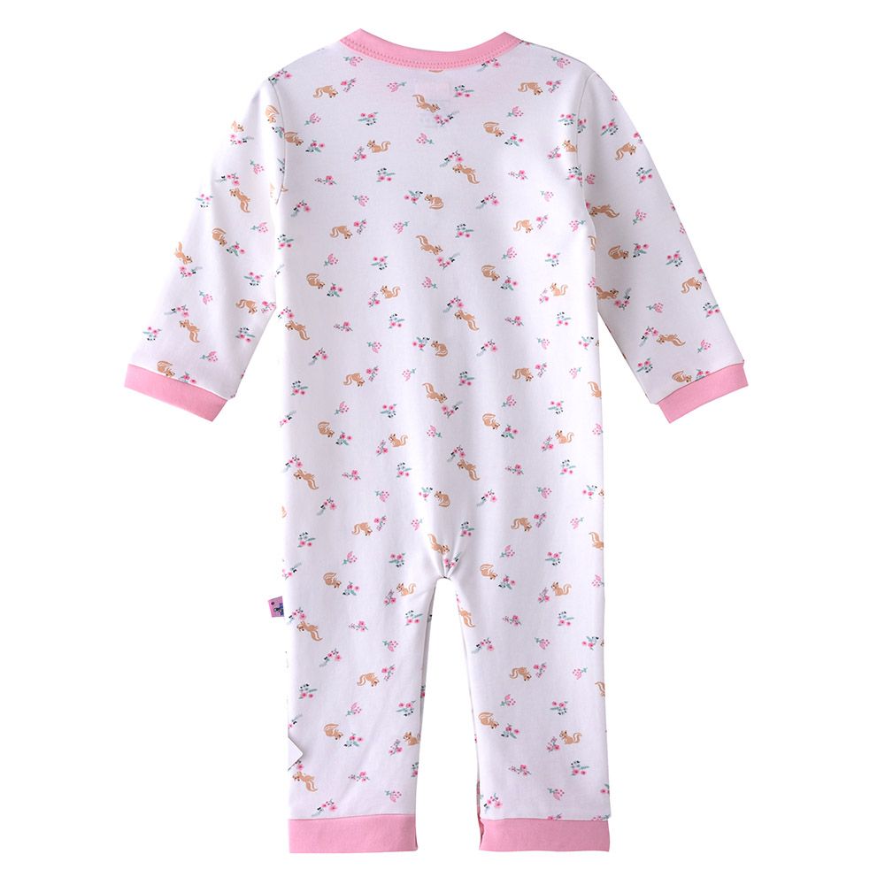 Smart Baby - Baby Girl Printed Openfeet Snap Button Sleepsuit - White