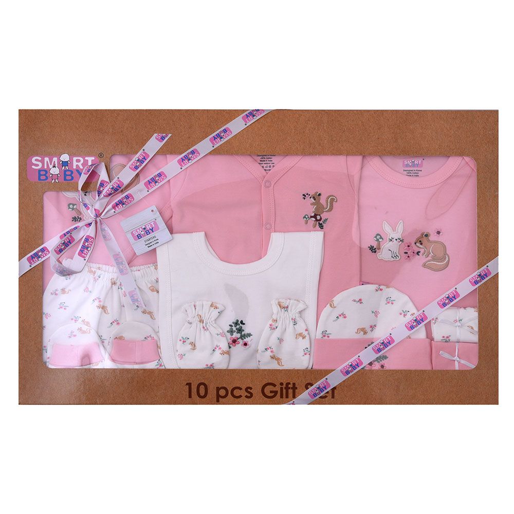 Smart Baby - 10pc-Set - Baby Girl Floral Gift Set - Pink