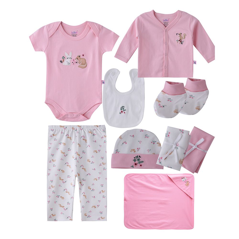 Smart Baby - 10pc-Set - Baby Girl Floral Gift Set - Pink