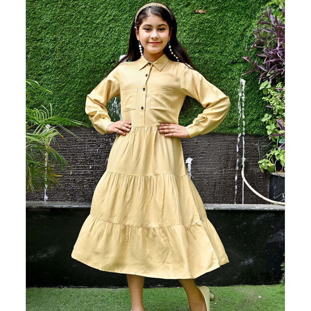 Flower Girl - Girl Plain Dress - Gold