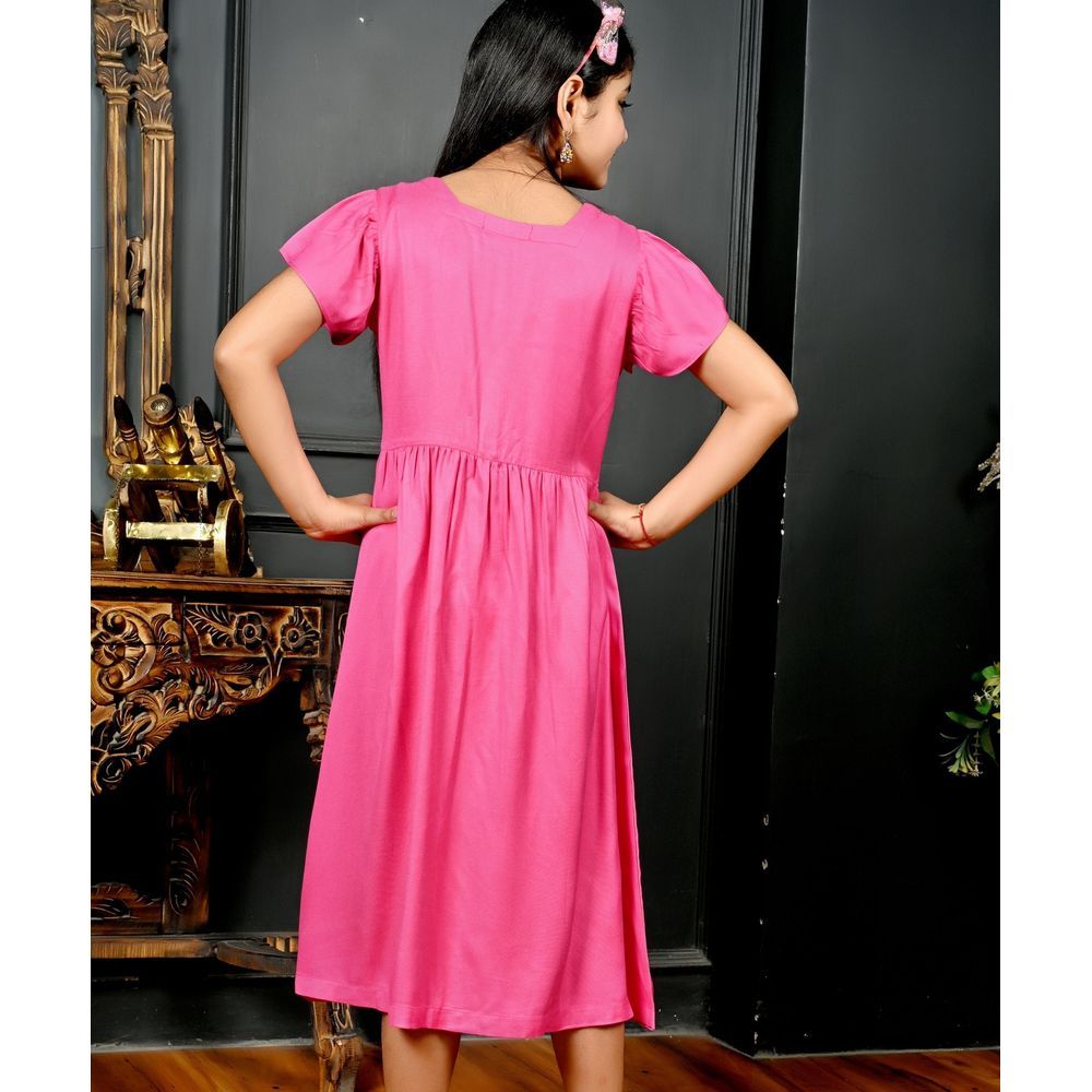 Flower Girl - Girl Plain Midi Dress - Fuchsia