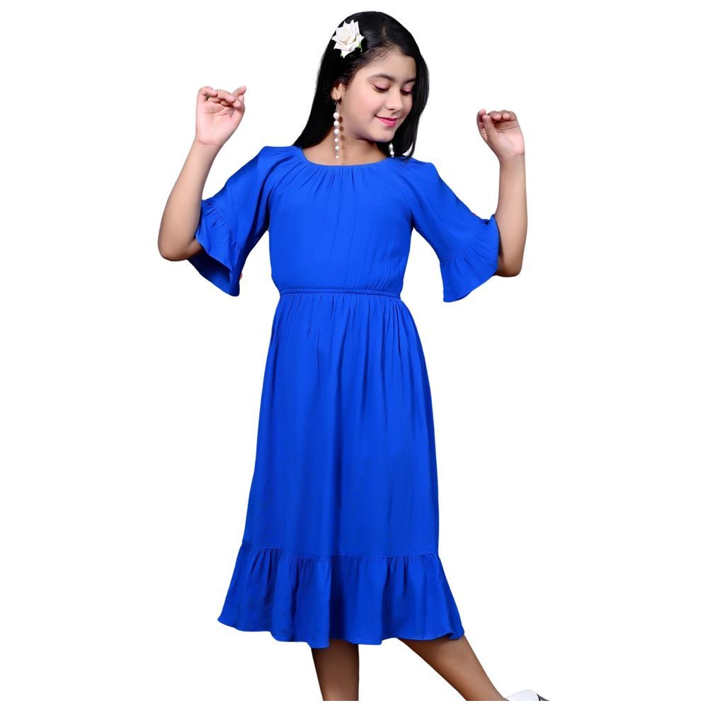 Flower Girl - Girl Plain Dress - Denim Blue