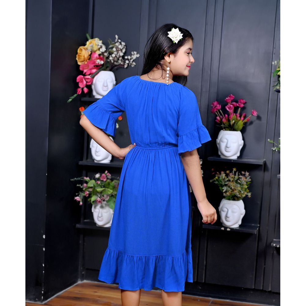 Flower Girl - Girl Plain Dress - Denim Blue