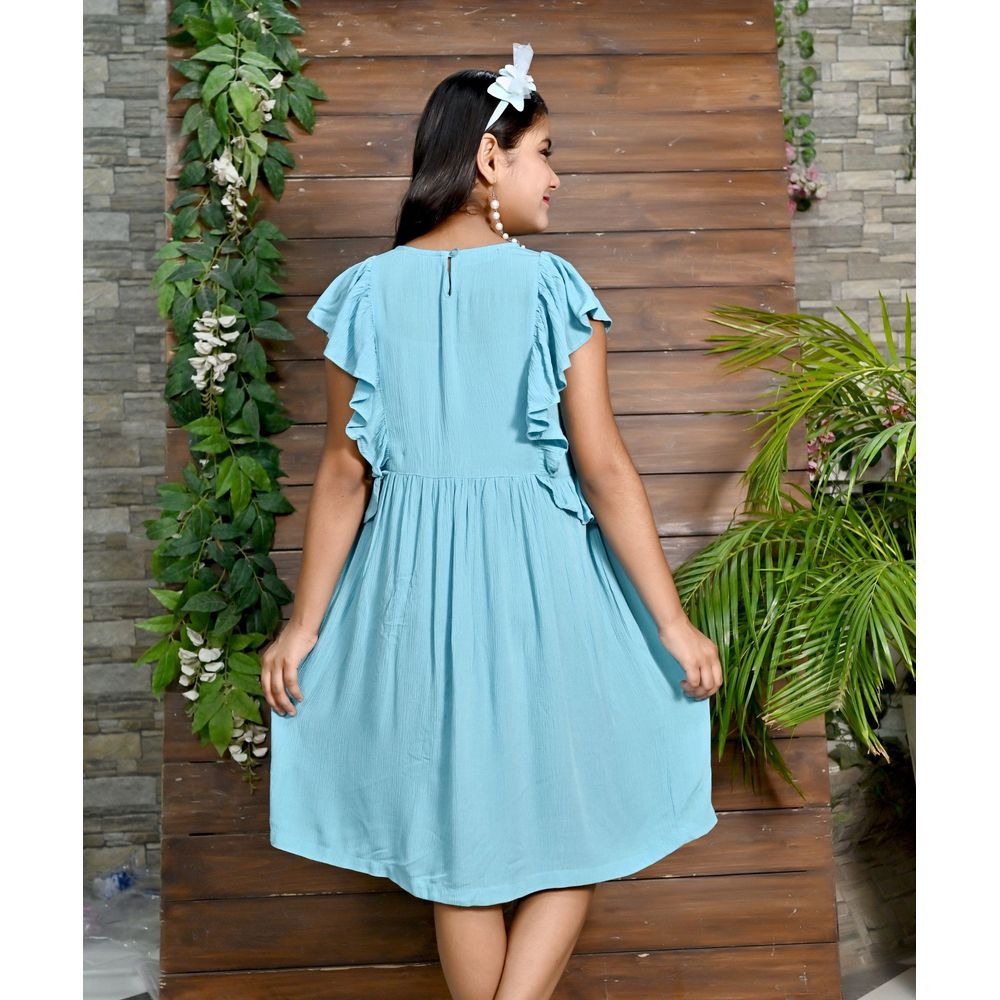 Flower Girl - Girl Plain Dress - Sky Blue