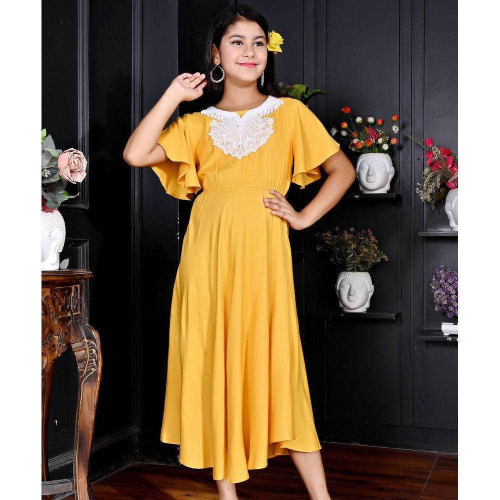 Flower Girl - Girl Plain Dress - Mustard