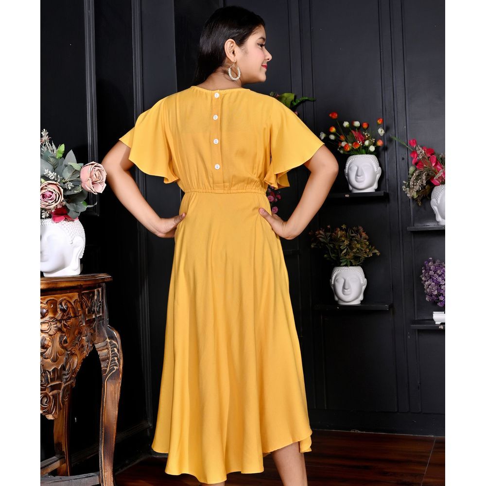 Flower Girl - Girl Plain Dress - Mustard