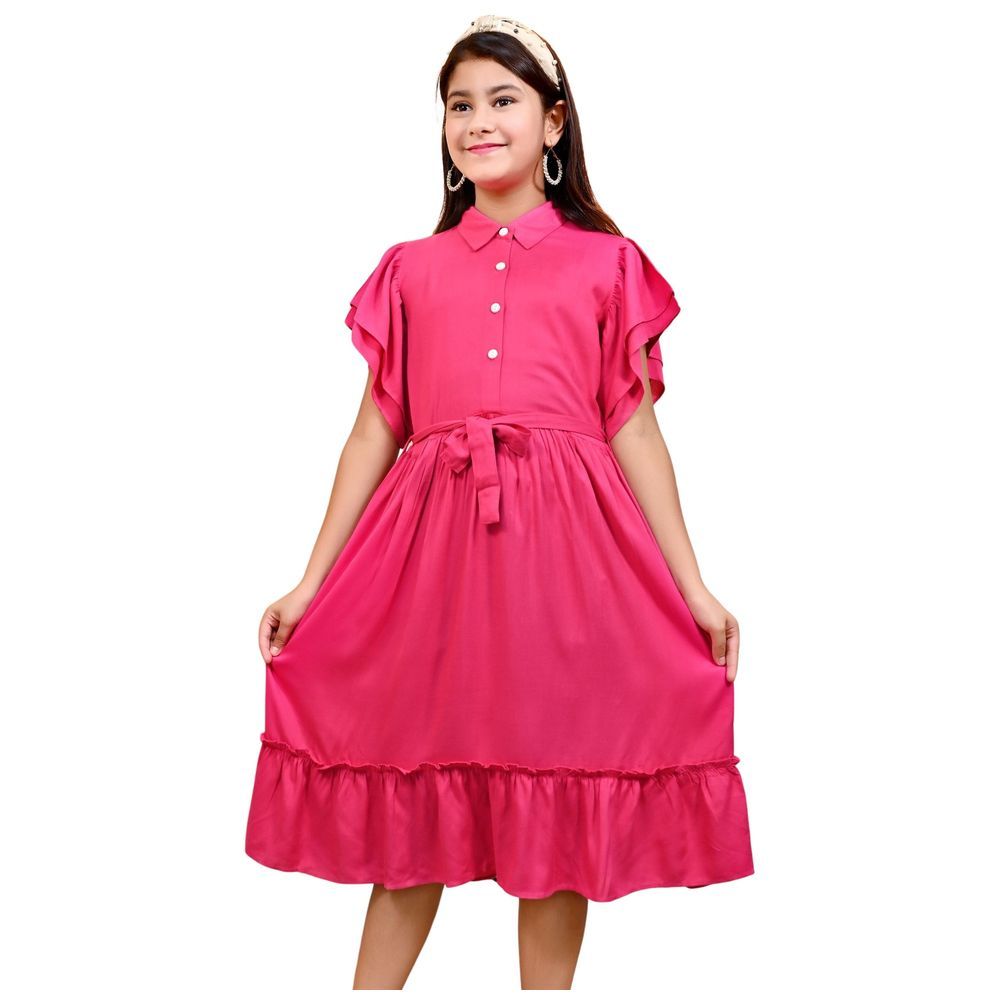 Flower Girl - Girl Plain Dress - Fuchsia