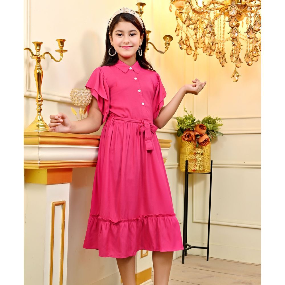 Flower Girl - Girl Plain Dress - Fuchsia