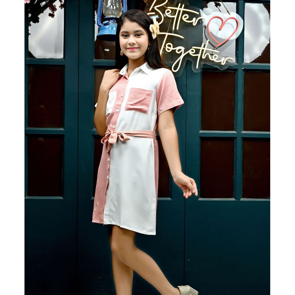 Flower Girl - Girl Plain Dress - Pink/White