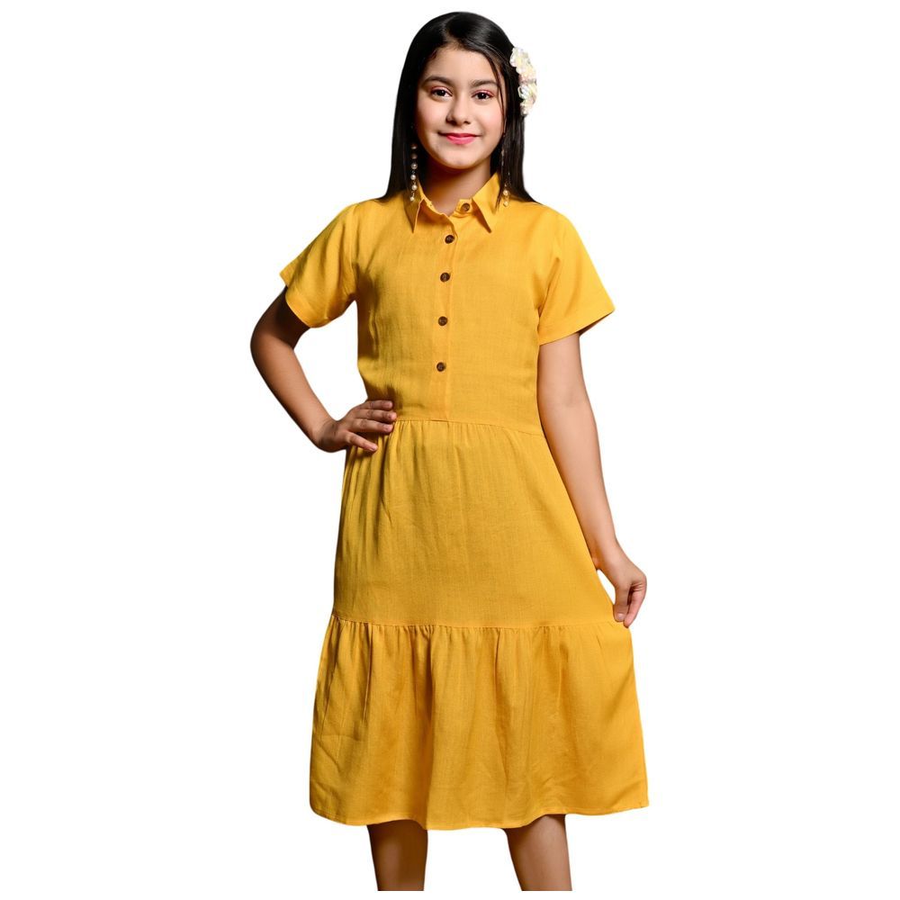 Flower Girl - Girl Collar Neck Dress - Mustard