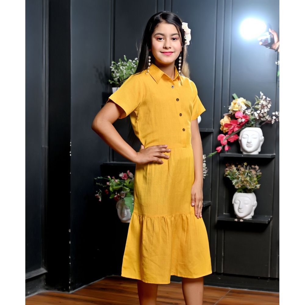 Flower Girl - Girl Collar Neck Dress - Mustard