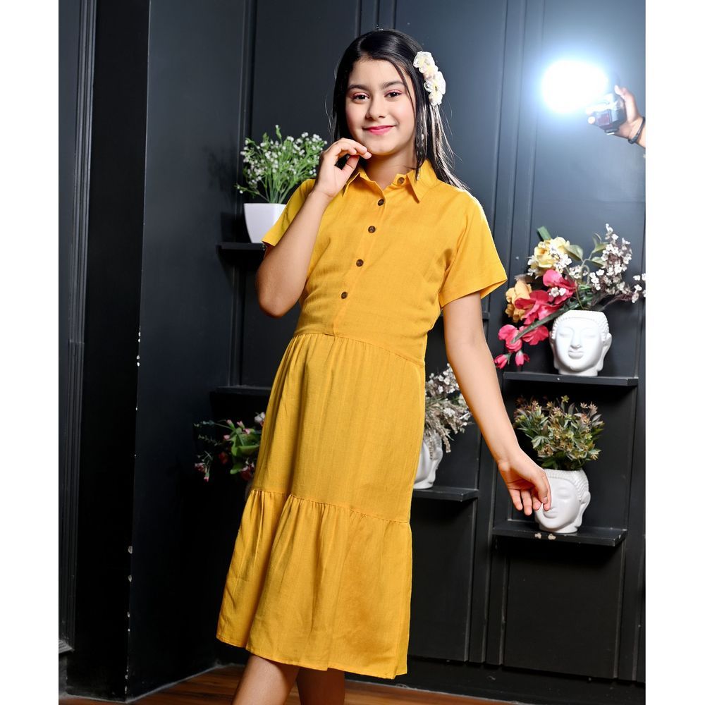 Flower Girl - Girl Collar Neck Dress - Mustard