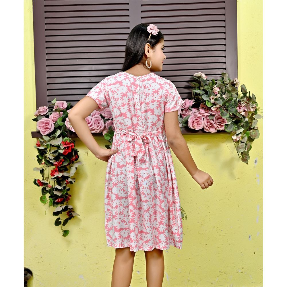 Flower Girl - Girl Flower Printed Dress - White/Pink