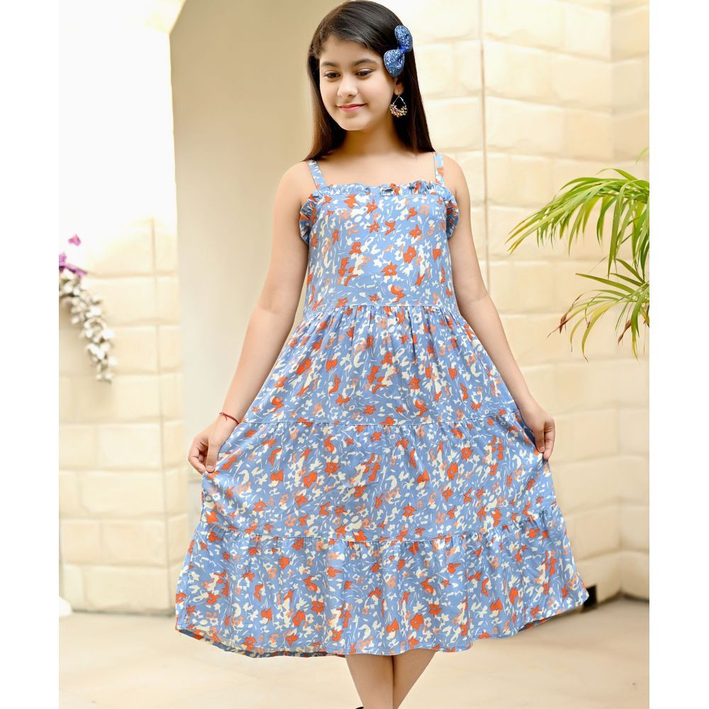 Flower Girl - Girl Printed Dress - Blue