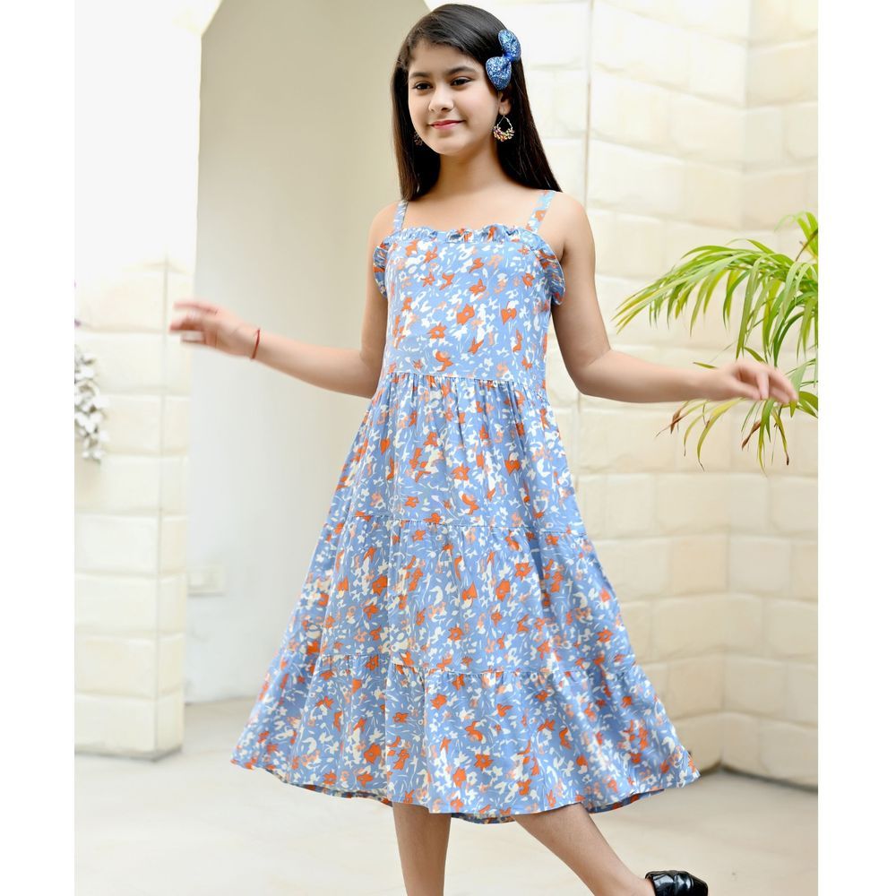 Flower Girl - Girl Printed Dress - Blue