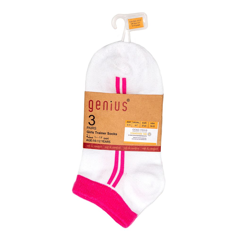 Genius - 3pc-Set - Girl's Trainer Socks - White/Pink